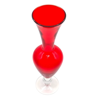 Ruby Red Glass Bud Vase With Clear Foot 21cm Height  (brica shelf)