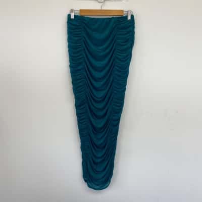 Topshop Vibrant Teal All-Over ruched Textured Gathered Side Seams Maxi Skirt  Size 12 