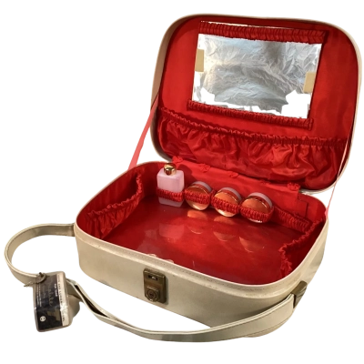 Vintage Triplite Womens Cosmetic Travel Case Cream 