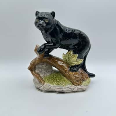 Vintage Black Panther Ceramic Statue