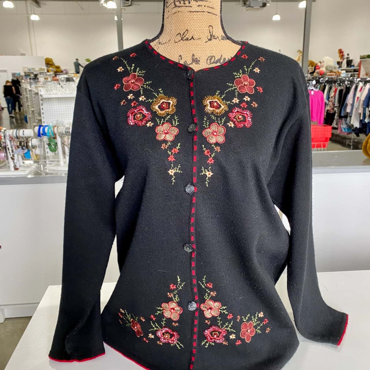 Kate Harris Womens Size L Cardigans Black / Floral / Green