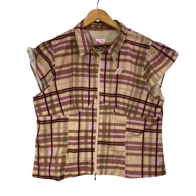 Bye Bambi Womens Blair Suit Shirt Plaid Pink/ Nude/ Burgundy 
