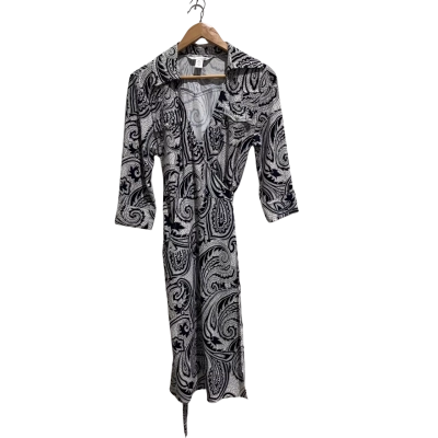 Diane Von Furstenberg Womens  Size 8 Wrap Dress Black  / Pattern / White 
