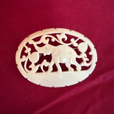  Women's Carved  Brooch featuring Openwork Decoration An Elephant Amidst Ornate Floral & Vines