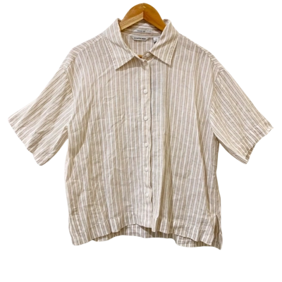 Country Road Womens  Size 10 Short Sleeve Shirt Beige/White Striped 