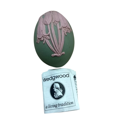 Vintage Wedgwood Green Jasper Ware Bells Egg Trinket Box - Made in England