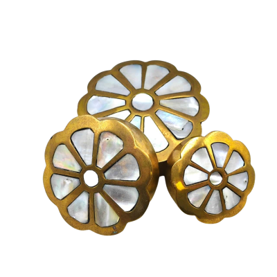 Vintage Mother of Pearl & Brass Pill Boxes Floral Design Set Of 3 Nesting  (office/mixed valuables)