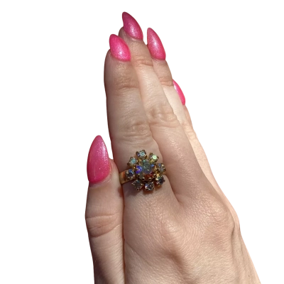Vintage Iridescent Sparkle Aurora Borealis Statement Ring
