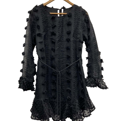 Indikah Womens  Size 12 EMBELLISHED Long Sleeve / Midi Dress Black RRP $62.90  