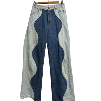 Ghanda, Womens, Size 8, light blue jeans with navy blue wave pattern