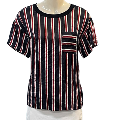 Tommy Hilfiger Womens Size 4 Short Sleeve Top Maroon/Navy Blue/Striped/White