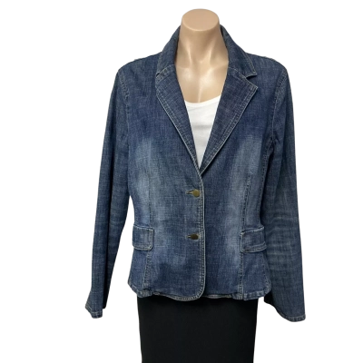 Jacqui-E Womens Size 16 Blue Faded Look Denim Button up Blazer 