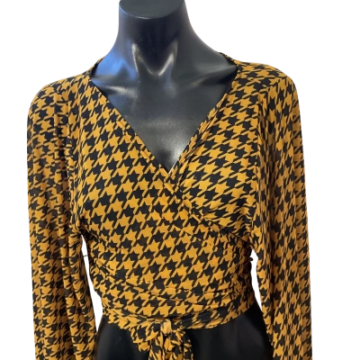 Exotica Womens  Size XXL Long Sleeve Top Black  / Mustard / Pattern 