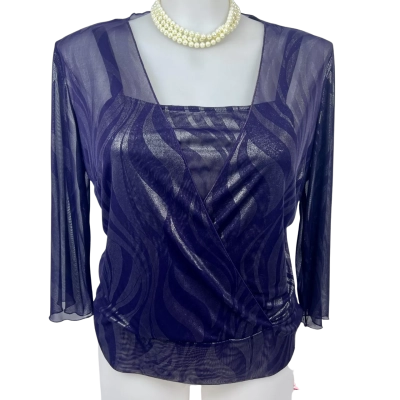 Laura K Wave Print Long Sleeve Top Purple - Size 16