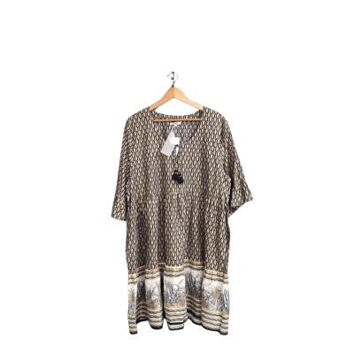 Adrift Womens  Size XXL Babydoll Dress / Casual Dress / Free Size Dress / Kaftan / Shirt Dress / Short Sleeve Dress  Brown / Floral / Gold / Multicoloured