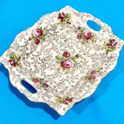 Vintage James Kent LTD Longtin June Roses Chintz Trinket Bon Bon Handle Dish