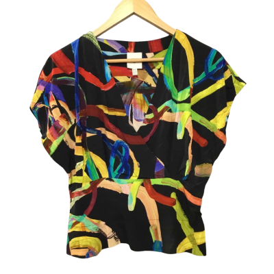 ELK Women's  Size 12 Black & Multicoloured V-neck Top