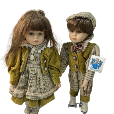 Pair of Hansel & Gretel porcelain collectible dolls