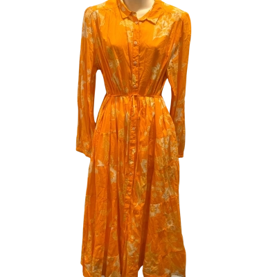 Per Una (M&S) Womens  Size 16 Long Sleeve Dress / Maxi Dress Cream / Orange 