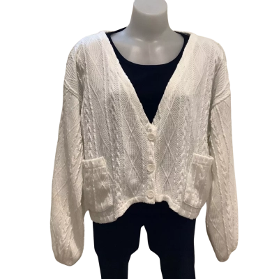 Sabo.     White Cable Sweater.    Size L 