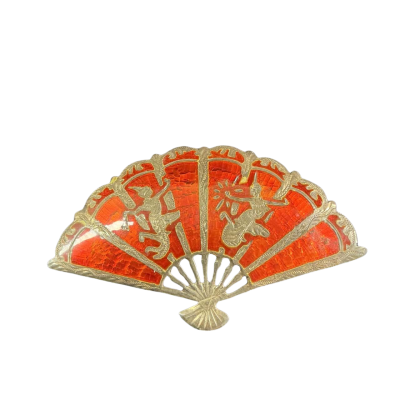 Womens Vintage Sterling Silver and enamel fan Brooch - Red / Silver 