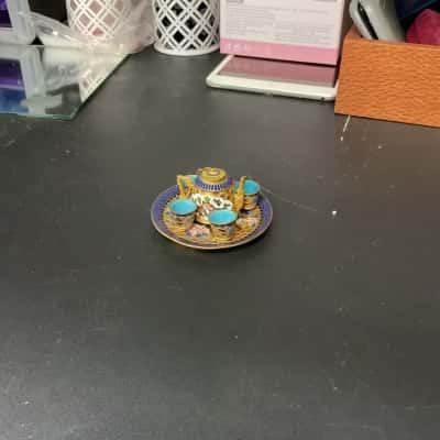 Early 1920s China Enamel gilt miniature tea set 