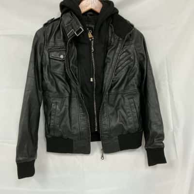 Womens Edinburgh Hooded Petite Size XS Black Leather Jacket