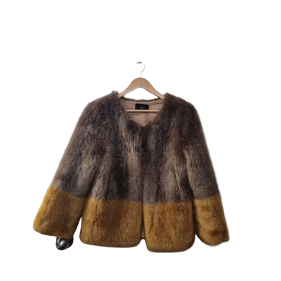 Dazzi Women's  Size 12 Fur Coat Brown / Mustard 