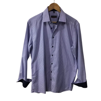Eterna Mens Size 40 Blue / White Striped Long Sleeve Business Shirt