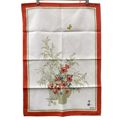 Zucchi Red Bordered Floral Cotton Tea Towel