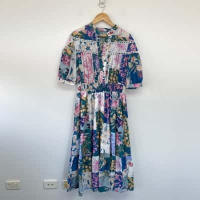 St. Frock Colourful Pattern Short Sleeve Maxi Dress  Size 16