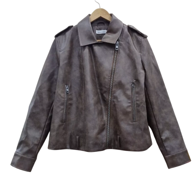 Atmos&Here Womens Size 10 Biker Jacket Brown (4)