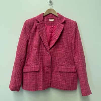 Gorman Pink Check Wool Blend Blazer - Size 18
