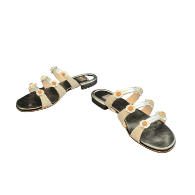 Rodo Womens Size 38.5 Sandals Beige / Black  / Brown / Silver 