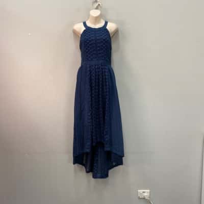 Mad  Cloth Womens Lace Overlay Size L Midi Dress Blue 
