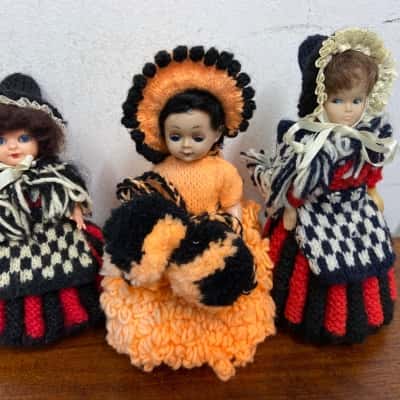 Vintage Hard Plastic Knitted Dolls 