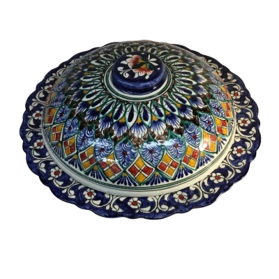 Blue Patterned Dish and Lid Approx 27 x 13cm