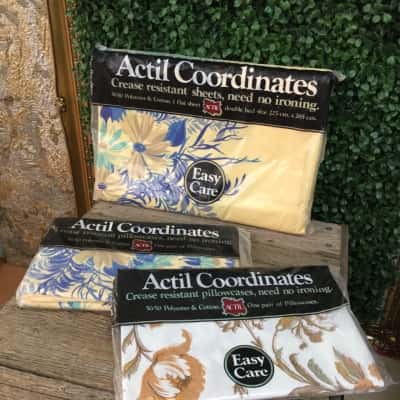 Actil Coordinates DB flat sheet & pillowcases vintage NEW in pk