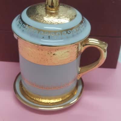 Thai Hand Painted Mug, Lid and Saucer Set