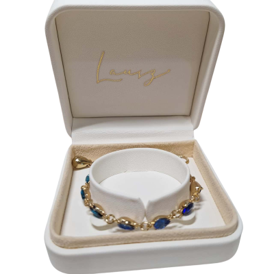 Gold Look Bracelet with Blue Gem Stones 