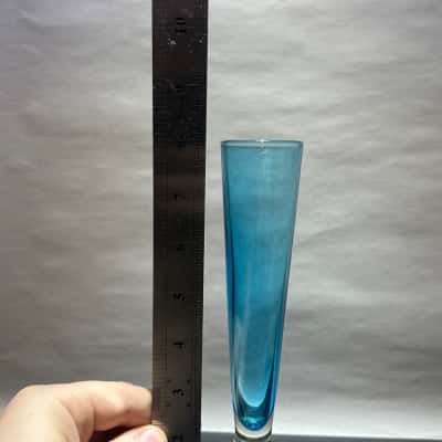 Vintage MCM Controlled Bubble Blue/Clear Bud Vase