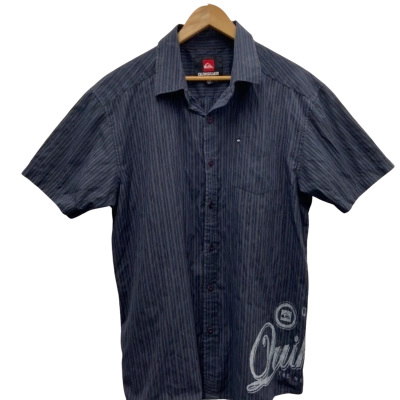 Quiksilver Mens  Size XL Short Sleeve Shirt Black  / Pinstriped 
