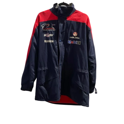 Holden Mobil 1 Mens Front Zipper Size S Winter Coat Navy Blue / Red 