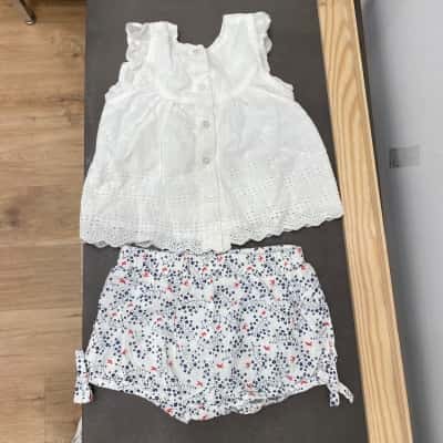 Purebaby Baby Girls Top & Pants Size 6-12m Floral / White 