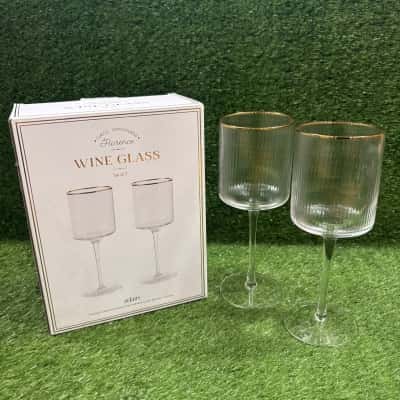 Adairs Florence Clear & Gold Wine Glasses (New in Box)