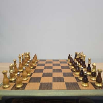 Vintage Wood & Metal Chess Set 