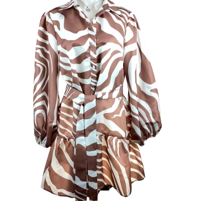 YH & CO - Mocha Zebra Lolana Dress with Belt (Size 14)