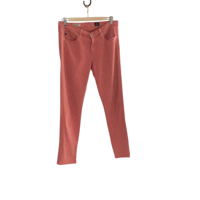 Adriano Goldschmied Women's Size 29 Straight Leg Jeans Pink  / Polka Dot / White 