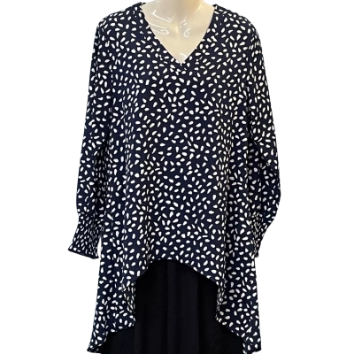 Serafina Womens  Size S Long Sleeve Top / V-Neck Top Blue / White 