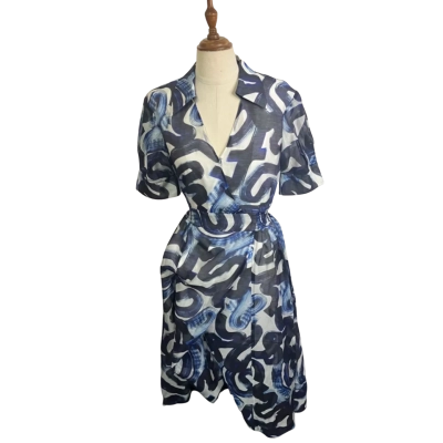 Veronika Maine Womens  Size 8 Short Sleeve Dress  Blue / White 